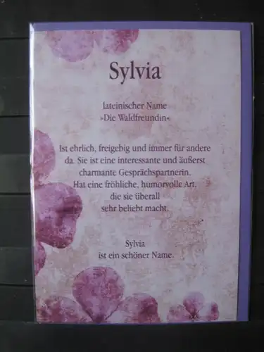Sylvia, Namenskarte, Geburtstagskarte, Glückwunschkarte, Personalisierte Karte

