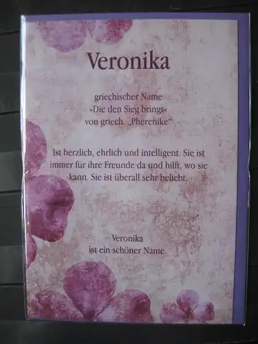 Veronika, Namenskarte, Geburtstagskarte, Glückwunschkarte, Personalisierte Karte


