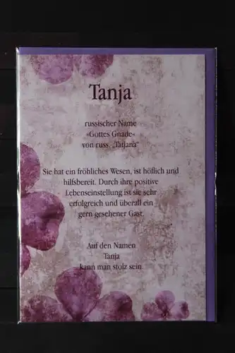 Tanja, Namenskarte, Geburtstagskarte, Glückwunschkarte, Personalisierte Karte

