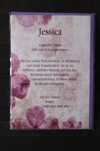 Jessica, Namenskarte, Geburtstagskarte, Glückwunschkarte, Personalisierte Karte

