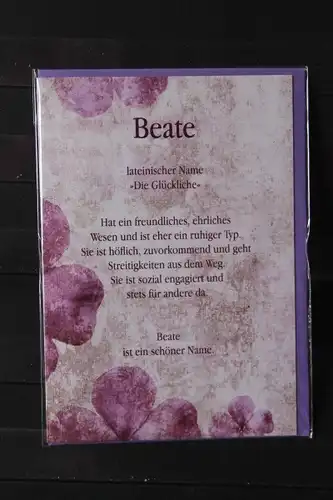 Beate, Namenskarte, Geburtstagskarte, Glückwunschkarte, Personalisierte Karte

