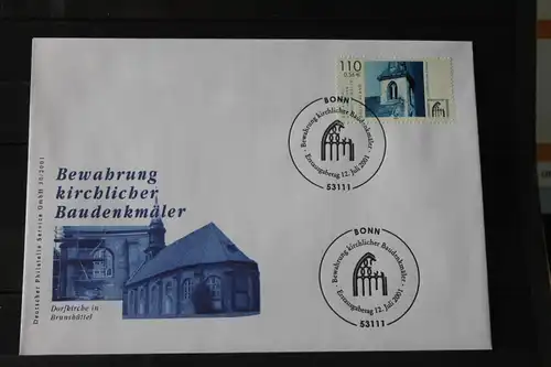 Ersttagsbrief Künstler- Ersttagsbrief FDC der Deutsche Postphilatelie: Kirchliche Baudenkmäler; 2001