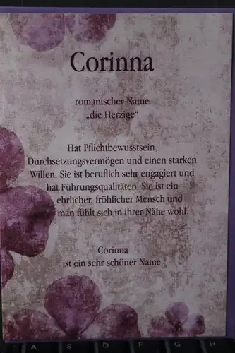 Corinna, Namenskarte, Geburtstagskarte, Glückwunschkarte, Personalisierte Karte

