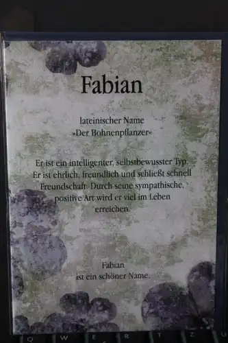 Fabian, Namenskarte, Geburtstagskarte, Glückwunschkarte, Personalisierte Karte

