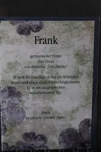 Frank, Namenskarte, Geburtstagskarte, Glückwunschkarte, Personalisierte Karte

