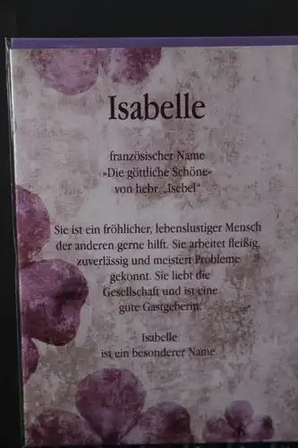 Isabelle, Namenskarte, Geburtstagskarte, Glückwunschkarte, Personalisierte Karte

