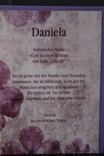 Daniela, Namenskarte, Geburtstagskarte, Glückwunschkarte, Personalisierte Karte

