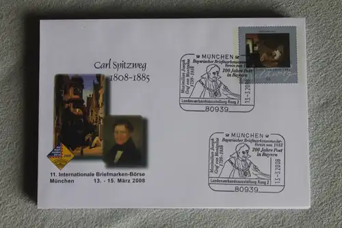 Umschlag mit Sonderwertstempel; USo 146; Briefmarkenbörse München 2008 und Carl Spitzweg