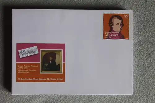 Umschlag mit Sonderwertstempel; USo 149, 16. Briefmarkenmesse Koblenz 2008; Mozart