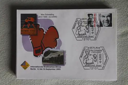 Umschlag mit Sonderwertstempel; USo 102; Intern. Briefmarken-Börse 2005; Max Schmeling