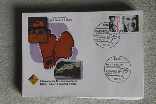 Umschlag mit Sonderwertstempel; USo 102; Intern. Briefmarken-Börse 2005; Max Schmeling