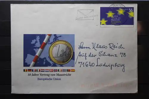 Umschlag mit Sonderwertstempel; USo 65; 10 Jahre Vertrag von Mastricht , 2003