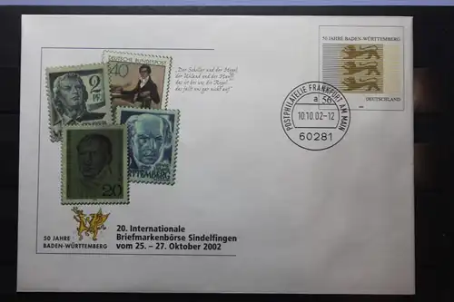 Umschlag mit Sonderwertstempel; USo 43; Intern. Briefmarken-Börse Sindelfingen 2002