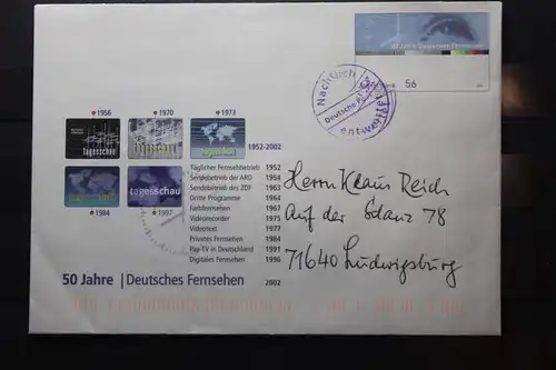 Umschlag mit Sonderwertstempel; USo 44; 50 Jahre Deutsches Fernsehen, 2002