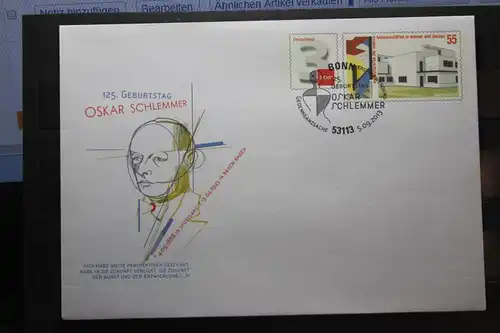 Umschlag mit Sonderwertstempel; USo 302; Oskar Schlemmer; 2013