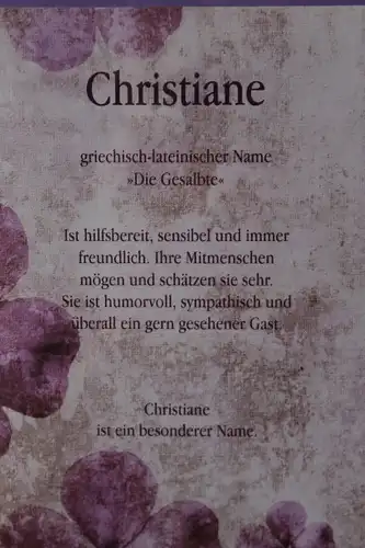 Christiane,  Namenskarte, Geburtstagskarte, Glückwunschkarte, Personalisierte Karte

