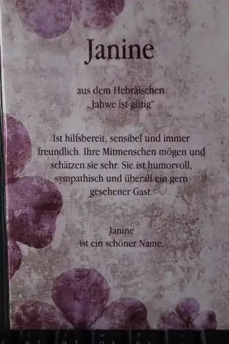 Janine,  Namenskarte, Geburtstagskarte, Glückwunschkarte, Personalisierte Karte

