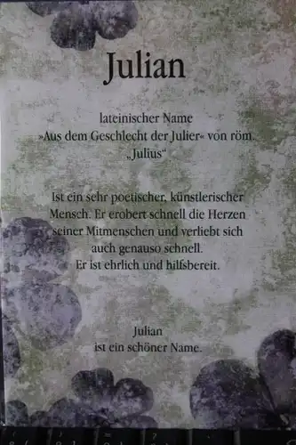 Julian,  Namenskarte, Geburtstagskarte, Glückwunschkarte, Personalisierte Karte

