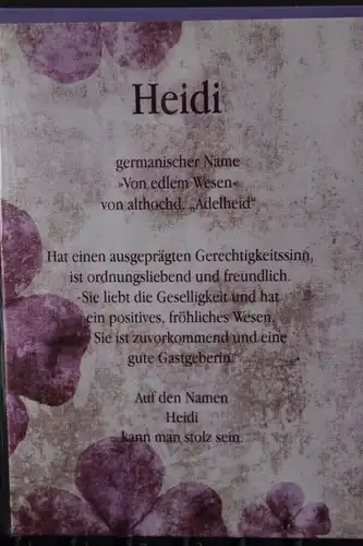 Heidi,  Namenskarte, Geburtstagskarte, Glückwunschkarte, Personalisierte Karte

