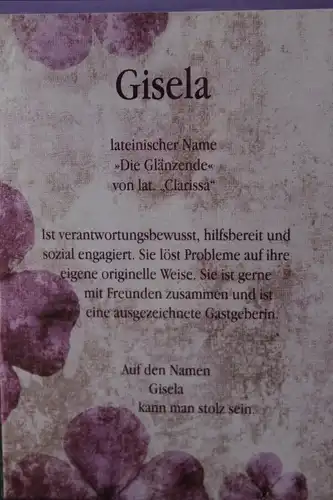 Gisela, Namenskarte, Geburtstagskarte, Glückwunschkarte, Personalisierte Karte

