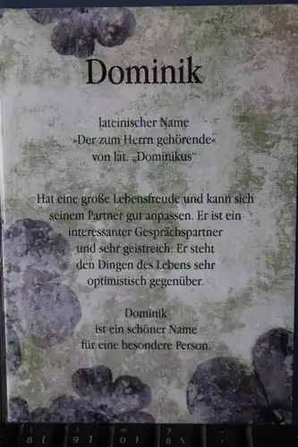 Dominik,  Namenskarte, Geburtstagskarte, Glückwunschkarte, Personalisierte Karte

