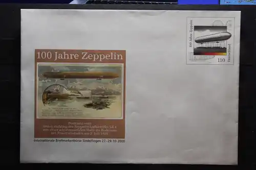 Umschlag mit Sonderwertstempel; USo 17; Intern. Briefmarkenbörse Sindelfinhen; 100 Jahre Zeppelin