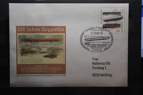Umschlag mit Sonderwertstempel; USo 17; Intern. Briefmarkenbörse Sindelfinhen; 100 Jahre Zeppelin