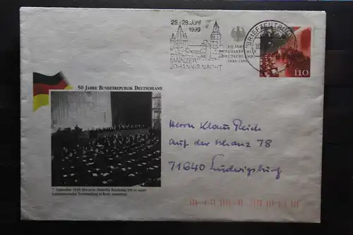 Umschlag mit Sonderwertstempel; USo 9; 50 Jahre BRD