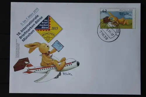 Umschlag mit Sonderwertstempel; USo 356, 18. Intern. Briefmarken-Börse München 2015