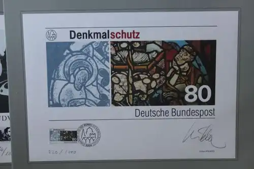 Briefmarkengrafik: Ausgabe Denkmalschutz, DIN A4-Blatt; Auflage 1000 Blatt, handsigniert