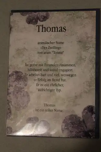 Thomas, Namenskarte, Geburtstagskarte, Glückwunschkarte, Personalisierte Karte

