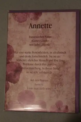 Annette, Namenskarte, Geburtstagskarte, Glückwunschkarte, Personalisierte Karte

