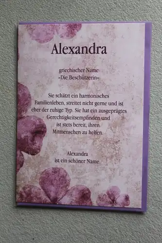 Alexandra, Namenskarte, Geburtstagskarte, Glückwunschkarte, Personalisierte Karte

