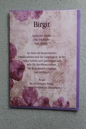 Birgit, Namenskarte, Geburtstagskarte, Glückwunschkarte, Personalisierte Karte

