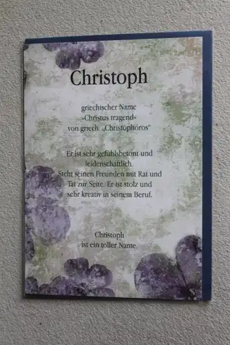 Christoph, Namenskarte, Geburtstagskarte, Glückwunschkarte, Personalisierte Karte


