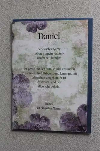 Daniel, Namenskarte, Geburtstagskarte, Glückwunschkarte, Personalisierte Karte

