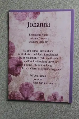 Johanna, Namenskarte, Geburtstagskarte, Glückwunschkarte, Personalisierte Karte

