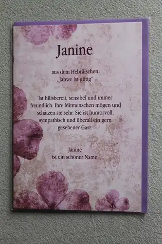 Janine, Namenskarte, Geburtstagskarte, Glückwunschkarte, Personalisierte Karte

