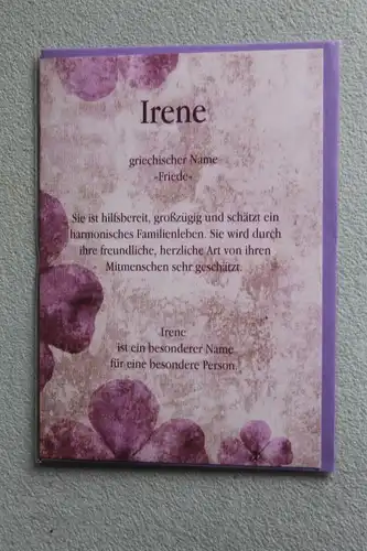 Irene, Namenskarte, Geburtstagskarte, Glückwunschkarte, Personalisierte Karte

