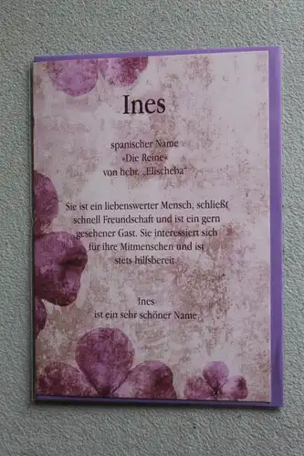 Ines, Namenskarte, Geburtstagskarte, Glückwunschkarte, Personalisierte Karte

