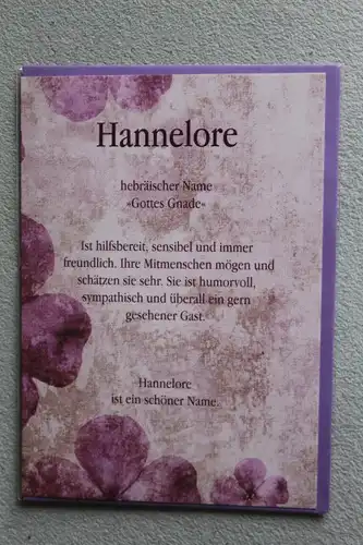 Hannelore, Namenskarte, Geburtstagskarte, Glückwunschkarte, Personalisierte Karte

