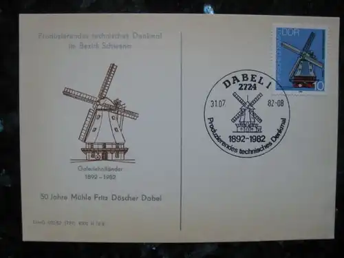 Postkarte mit Sonderstempel Dabel 1982