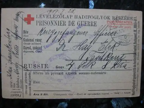 Rotes Kreuz Kriegsgefangenenpost von Ungarn nach Rußland