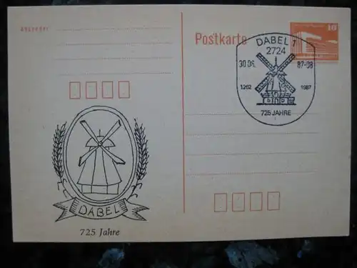 DDR Ganzsache mit Sonderstempel 2724 Dabel