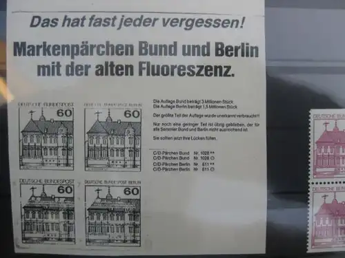 Bund Burgen & Schlösser Alte Fluoreszenz C/D Paar ** Michel-Nr. 1028