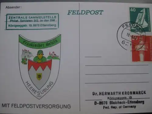 Feldpostkarte &quot;Fränkischer Schild 1986&quot; miz Zusatzstempelvariante &quot;B&quot;