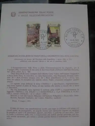 Italien CEPT 1981 Ankündigungskarton Amtl. Bollettinio des Postministeriums zur Michel-Nr. 1748-49