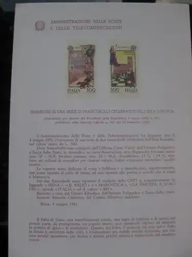 Italien CEPT 1981 Ankündigungskarton Amtl. Bollettinio des Postministeriums zur Michel-Nr. 1748-49