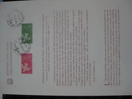 Italien CEPT 1961 Ankündigungskarton Amtl. Bollettinio des Postministeriums zur Michel-Nr. 1113-14