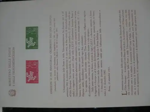 Italien CEPT 1961 Ankündigungskarton Amtl. Bollettinio des Postministeriums zur Michel-Nr. 1113-14